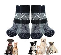 4 pcs Double Side Anti Slip Dog Socks,Paws Stop Licking Grip Socks,dog Paw Protector with Great Traction Control,Dog Boots Shoe with Adjustable Strap,Indoor/Outdoor Hardwood Floors Walking grey (M)