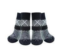 4 pcs Double Side Anti Slip Dog Socks,Paws Stop Licking Grip Socks,dog Paw Protector with Great Traction Control,Dog Boots Shoe with Adjustable Strap,Indoor/Outdoor Hardwood Floors Walking grey (L)