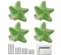4 PCS Drawer Handles with 4 Sizes Screws, Coastal Ceramic Kitchen Handles, Starfish Drawer Knobs, Cupboard Door Handle for Dresser Bathroom and Kitchen, Beach Ocean Theme Cabinet Knobs, Green