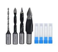4 Pcs Drill Bit Set, Woodworking Drill Bits, 2 Flute End Mill Cutter with High Speed Steel, 3mm 6mm 8mm 15mm Milling Cutter for Hardwood Softwood Plastics Plywood, Perfect for Hing