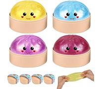 4 Pcs Dumpling Squishies, Squishy Bao Bun Toy, Glitter Dumplings Squishies Toy with Steamer Box, Dumplings Stress Balls, Slow Rising Fidgets Sensory Bao Bun Anxiety Relief Squishy for Kid Adult Gift
