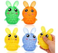 4 Pcs Easter Bunny Squeeze Toys, Easter Gifts for Kids, Funny Bunny Stress Balls, Squishy Fidget Stress Relief Toys for Basket Fillers and Party Favours (Orange Blue Yellow Green)