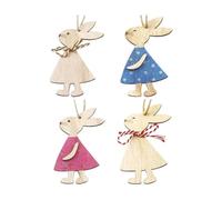 4 Pcs Easter Decorations for Crafting, Hanging Wooden Bunny Easter Tree Decorations, Cute Rabbit Shape DIY Craft for Kids Gift, Hanging Decoration Bunny Wood Slices for Home Garden Party Supplies