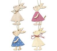 4 Pcs Easter Decorations, Measuring 11 x 7 x 0.3 cm, Four Wooden Rabbit Hanging Ornaments for Easter Tree Decorating, DIY Craft Projects and Holiday Parties, Suitable for Most People