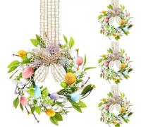 4 Pcs Easter Egg Wreaths for Kitchen Cabinets Decorations, Mini Spring Wreath Wall with Small For Farmhouse Bow Decor, 8"