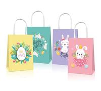 4 Pcs Easter Gift Bags, Easter Paper Bags, Party Favors Tote Rabbit Goody Candy Bag, Handled Paper Containers for Gifts, Children's Party Supplies, Themed Bunny Egg Basket Decorations