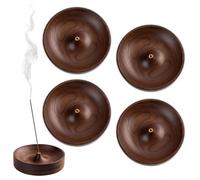 4 Pcs Ebony Wood Incense Holder,Round Insence-Stick Holder,Incense Burner,Handmade Ash Catcher Burner Tray,Aromatherapy Ornament for Meditation Relaxation Home Décor Office Club Yoga