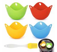 4 PCS Egg Poacher Cups with Bonus Oil Brush, Silicone Reusable Poached Egg Maker for Air Fryer Microwave Stovetop & Boiling Water for Easy Release and Cleaning