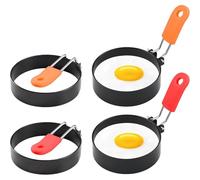 4 PCS Egg Ring, Stainless Steel Egg Rings with Anti-Scald Folding Handle, Non Stick Coating Suitable for Egg Frying, Shaping, Pancakes, Mini Burger