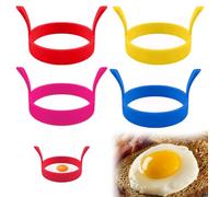 4 Pcs Egg Rings for Frying Fried Egg Ring Egg Rings Non Stick Frying Silicone Egg Rings for Frying Suitable for Omelette, Shaping, Pancakes, Mini Burgers (Red/Yellow/Rose Red/Blue)