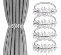 4 Pcs Elastic Alloy Curtain Straps, Adjustable 50-60cm Silver Leaf Curtain Tie Backs, Spring Curtain Holdbacks with Leaves Design, Rust-proof and Smooth Surface, for Home, Outdoor Curtain Decoration