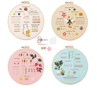 4 Pcs Embroidery Kit, Cross Stitch Kits, Embroidery Kits for Adults, Embroidery kit for Beginners, Embroidery Starter Kits to Learn 28 Different Stitches, Including Fabric with Prints,Threads,Needles