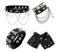 4 Pcs Emo Accessories, Studded Bracelet, Punk Accessories, Goth Dress, Emo Clothes, Spiked Bracelets, Emo Bracelet, Choker Necklace, Goth Dress Up Collection For Men Women, Halloween Costume Party