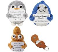 4 PCS Emotional Support Gift, Positive Poo, Positive Penguin, Emotional Support Shark, Pocket Hug, Emotional Support Plush Doll with Card Decoration Crochet Animals Cheer up Gifts for Adult Lovers