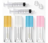 4 Pcs Empty Lip Gloss Tubes 5ml Clear Refillable Lips Balm Bottles Mini Lipstick Containers with 2 Pcs Syringe Lips Balm Glosses Containers for DIY Makeup Lipgloss Making Kit