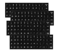 4 pcs English Keyboard Stickers, Universal Keyboard Letter Stickers Keyboard Letters Replacement Sticker White Font on Black Background and White Lettering Stickers for Computer Laptop Desktop