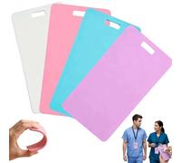 4 Pcs Erasable Badge Sticky Notes, Reusable Silicone Vertical Horizontal Badge Buddy, Ballpoint Pen Write&Alcohol Wipeable Notepad, Lightweight ID Card Badg-e Reel Notepad for Nurses Doctor