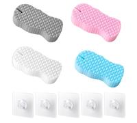 4 PCS Exfoliating Sponge, Magic Exfoliating Bath Sponge, Gentle Dead Skin Remover for Body, Double-Sided Shower Sponge with 5 Hooks, Suitable for Adults & Kids, Pink, White, Gray, Blue