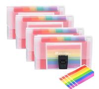 4 Pcs Expanding File Folder A6 Size Portable Accordion Folder with 13 Pockets Flash Card Holder Rainbow Document Flashcard Organiser Expandable Organizer Wallet Case with Colored Labels Index