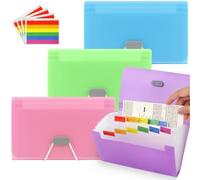4 Pcs Expanding File Folders, A6 Document Organiser with 13 Pockets, Portable Flash Card Holder with Colored Tags, Plastic Accordion File Organiser for Cards Bills Receipt