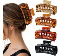 4 PCS Extra Large Claw Clips for Thick Hair, 5 Inch Jumbo Square Hair Clips for Women, Strong Hold Double Teeth Claw Clip for Hat, Non Slip Rectangle Jaw Clips Hair Accessories, Tortoise & Black