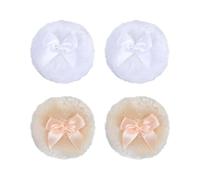 4 Pcs Extra Large Dusting Powder Puff Reusable Oversized Body Powder Puff Big Round Fluffy Powder Puff Make up Loose Powder Puff Washable Wet Dry Makeup Powder Puff with Ribbon Bow Handle Beige White