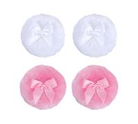 4 Pcs Extra Large Dusting Powder Puff Reusable Oversized Body Powder Puff Big Round Fluffy Powder Puff Make up Loose Powder Puff Washable Wet Dry Makeup Powder Puff with Ribbon Bow Handle Pink White