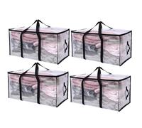 4 Pcs Extra Large Moving Storage Bag with Zips, Clear Wardrobe Organizer Tote with Empty Tag Pocket, Moving Box Alternative, Waterproof Packing Clothes Storage Bin for House, Under Bed, Laundry, Duvet