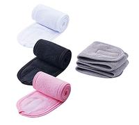 4 PCS Facial Spa Headbands(White, Black, Pink，Gray)， Makeup Shower Bath Wrap Sport Headband Terry Cloth Stretch Towel with Magic Tape …