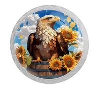 4 Pcs Farmhouse Eagle Sunflower Cabinet Knobs,35mm Round White Dresser Drawer Knobs, Single Hole Cupboard Door Handles, Door Knob and Handles, for Home Decorating, Cupboard, Wardrobe