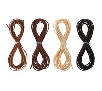 4 Pcs Faux Suede Leather Cord, Leather Strips for DIY Crafts, 5.47 Yards x 3 mm Leathers Rope, Leathers Cord for Jewelry Making Beading Necklace Bracelet (Yellow Coffee, Cream, Black, Medium Coffee)