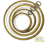 4 PCS Faux Wood Display Round Embroidery Hoop Set Plastic Round Cross Stitch Hoops for DIY Craft Sewing, Hand Sewing