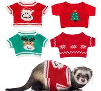 4 Pcs Ferret Clothes Hamster Sweater Guinea Pig Clothes Bunny Costume Knitted Sweatshirt for Warm Winter Christmas Vest Clothing Ferret Accessories Kit Small Animal Outfit (Snowflake Style)