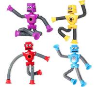 4 PCS Fidget Toys for Kids,Transformable Robot Stretchy Toys with Telescopic Suction Cup,Sensory Toy for Boys Stress Relief Robots Squeeze Toy Gifts for Christmas Birthday Party Bags Autism and Adhd