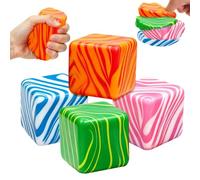4 Pcs Fidget Toys Squishy Stress Cube, Solid Ice Cube High Density Malt Sugar Filled Squishy Stress Relief Toys Autism Fidget Balls Sensory Anxiety Relief Item for Kids Adults