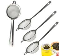 4 Pcs Fine Mesh Tea Strainer with Non Slip Handle - Stainless Steel Strainer for Loose Leaf, Coffee, Pasta and Spaghetti - Kitchen Sieve Set