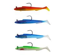 4 Pcs Fishing Lures Set 3D Eyes Soft Plastic Lures Single Hook Baits Artificial Bait with Jig Head Fishing Tackle Accessories for Saltwater & Freshwater Pike Trout Sea Bass Perch, 15cm (#D)