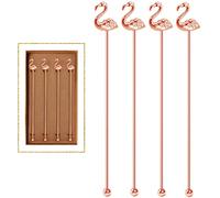 4 Pcs Flamingo Cocktail Stirrers Swizzle Sticks Stainless Steel 7.28" Coffee Stir Sticks with Decor Top for Mixing Cocktail, Hot Cocoa, Creamer, Rose Gold