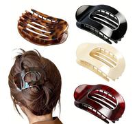 4 Pcs Flat Hair Claw Clips, Perfect Fits The Shape of The Head Curved Design Flat Claw Clip for Lying, Driving Strong Hold for Thick & Fine Hair, Non-Slip Grip for Hair Accessories for Women and Girls