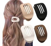 4 PCS Flat Hair Claw Clips - Strong Grip Duckbill Hair Clips for Women with Thick or Thin, Matte Neutral Clip Set in Black, White, Khaki and Espresso Brown for Lying, Driving