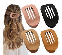 4 PCS Flat Hair Clips, Round Lay Down Claw Clips for Women Girls, French Strong Hold Hair Barrettes for Thick Thin Hair, Comfortable Curved Design - For Lying, Driving and More (Matte)