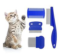 4 PCS Flea Comb for Cats & Dogs - Fine Tooth Lice & Tick Removal Comb Set, Pet Grooming Tool for Fleas, Tear Stains & Loose Hair