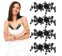 4 Pcs Floral Lace Embroidered Applique Vintage Rose Sew On Patch Lace Flower Patches Pair Polyester Ornament for Wedding Dress Clothes Hat Bag Jeans Hat Bag Crafts Accessories