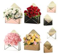 4 Pcs Florist Bouquet Envelope Boxes Gold-Edged Flower Arrangement Boxes Striped Style Flower Bouquet Packaging Gift Paper Box for Wedding, Valentine's Day, Mother's Day，11 x 3.1 x 13.8 Inch
