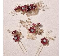 4 PCS Flower Bridal Hair Pins Pearl Rhinestone Hairpins U-shaped Flower Hairpin Rose Gold Rhinestone Headpiece Hairpin Side Hair Accessorie for Brides Bridesmaids Women Girls
