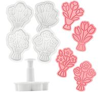 4 PCS Flower Cookie Cutters Bouquet Shaped 3D Biscuit Cutter Cookies Stamp Bouquet Stamps Kitchen Gadgets Floral Kitchen Homemake Baking Tools for Home Kitchen Baking Fondant
