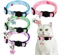 4 PCS Flower Kitten Collars Breakaway Cat Collar Adjustable Quick Release Buckle with Bells Safe Quick Release Buckle Cat Collars Soft Cotton Neckband for Cats Kitten Small Pet