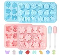 4 Pcs Flower Silicone Mould, Chocolate Rose 3D Flower Icing Moulds | with 2 Droppers, MoldFood Grade Flexible Molds for Baking Cookies, DIY Gummies, Chocolate, Candies, Ice Cubes