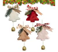 4 PCS Fluffy Ornaments Cute Wool Pendant with Small Bell Christmas Tree Hanging Decor for Bedroom Garden