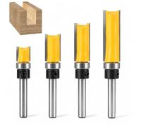 4 Pcs Flush Trim Router Bit Set 1/4 Shank with Bearing Woodworking Router Bits Straight Pattern Cutter Tools for Edge Trimming Template Milling Finishing Bearing Wood Top Woodworking Milling Tools